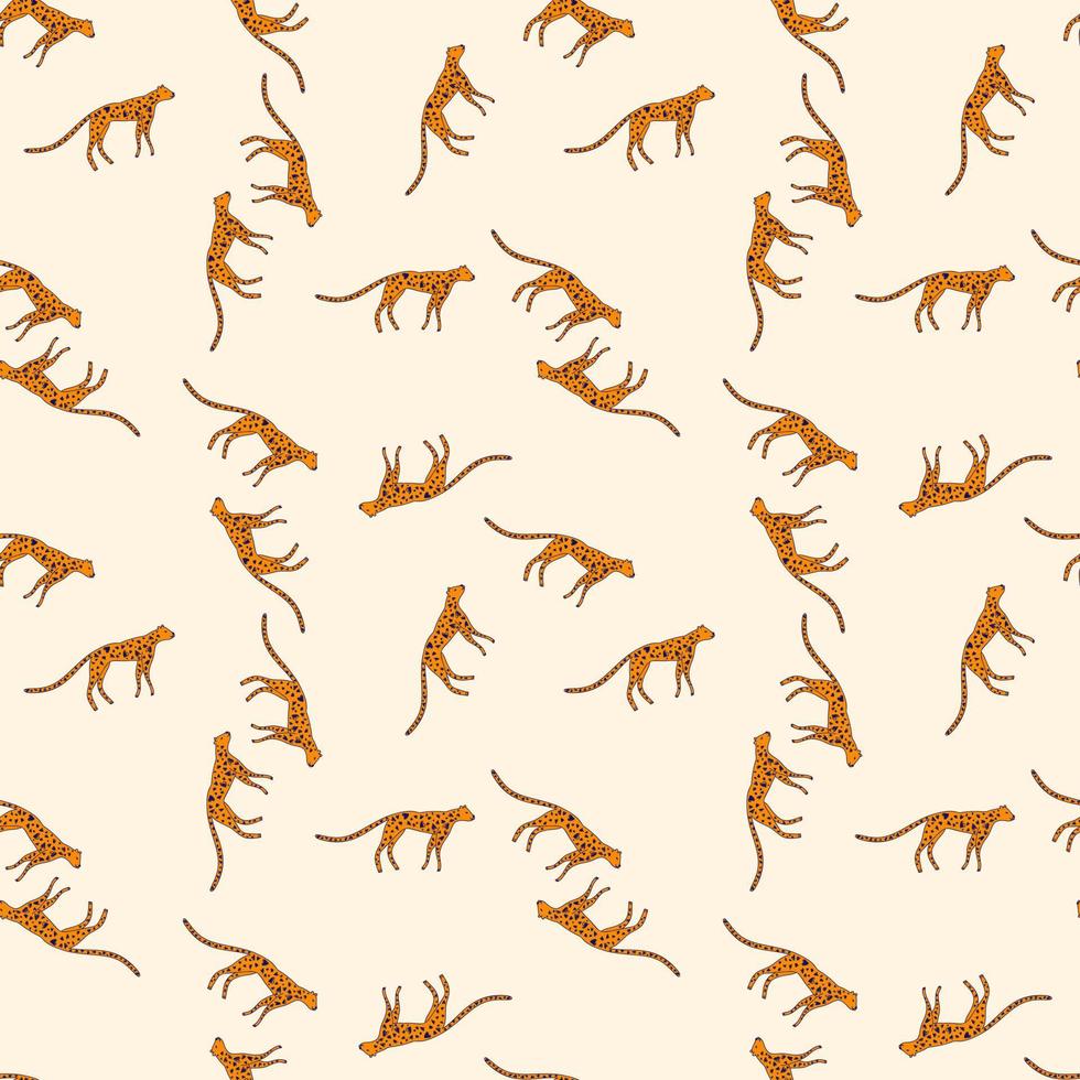 Hand drawn cute leopard seamless pattern. Doodle cheetah endless wallpaper vector