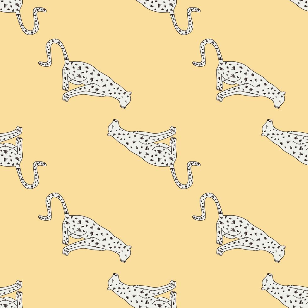 Doodle cheetah seamless pattern. Hand drawn cute leopard endless wallpaper. Wild animals background. vector