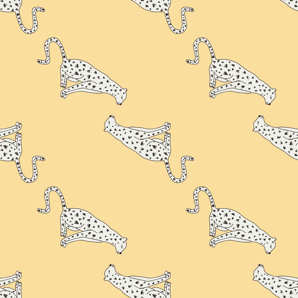 Doodle cheetah seamless pattern. Hand drawn cute leopard endless wallpaper. Wild animals background. vector