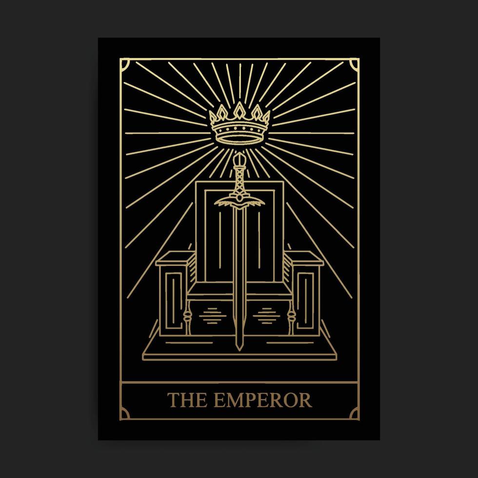 Emperor magic major arcana tarot card in golden hand drawn style vector
