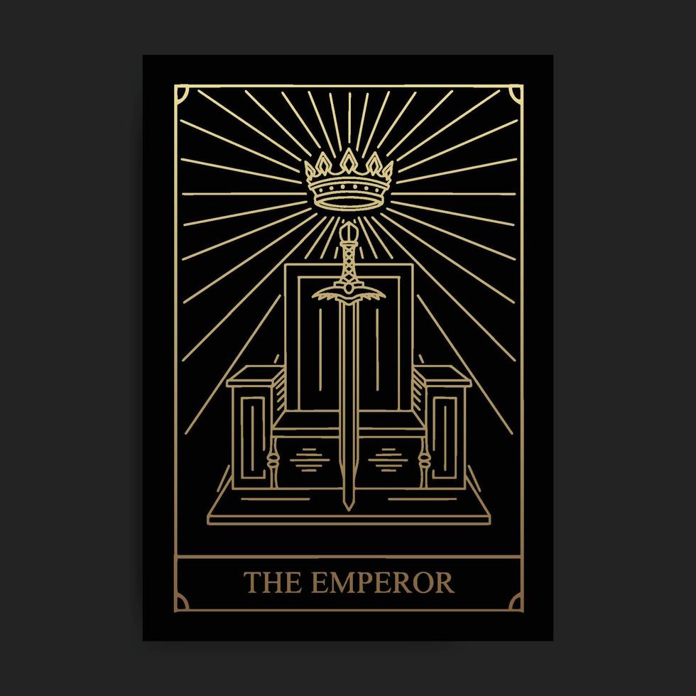 carta de tarot de los arcanos mayores de la magia del emperador en estilo dorado dibujado a mano vector