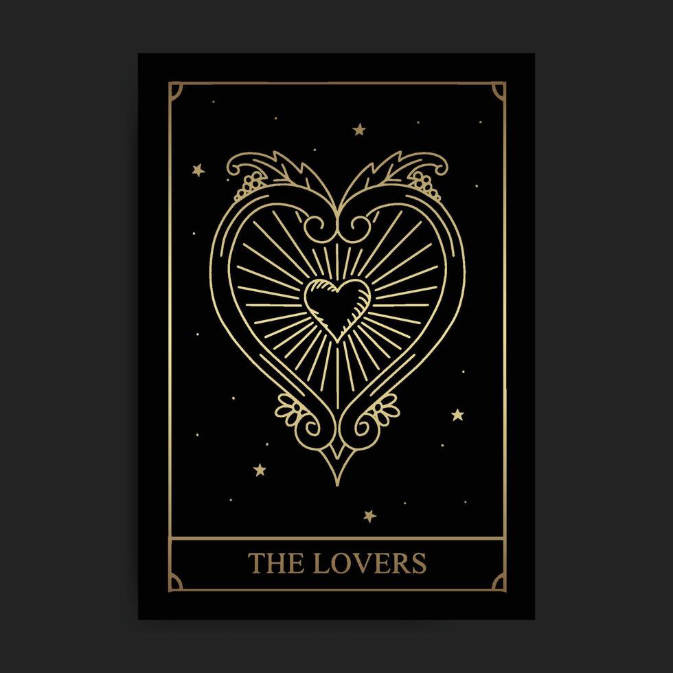 The lovers magic major arcana tarot card in golden hand drawn style vector