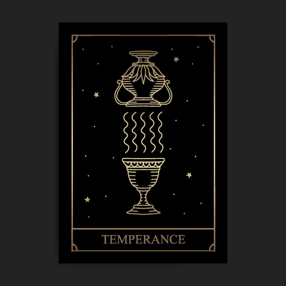 Temperance magic major arcana tarot card in golden hand drawn style vector