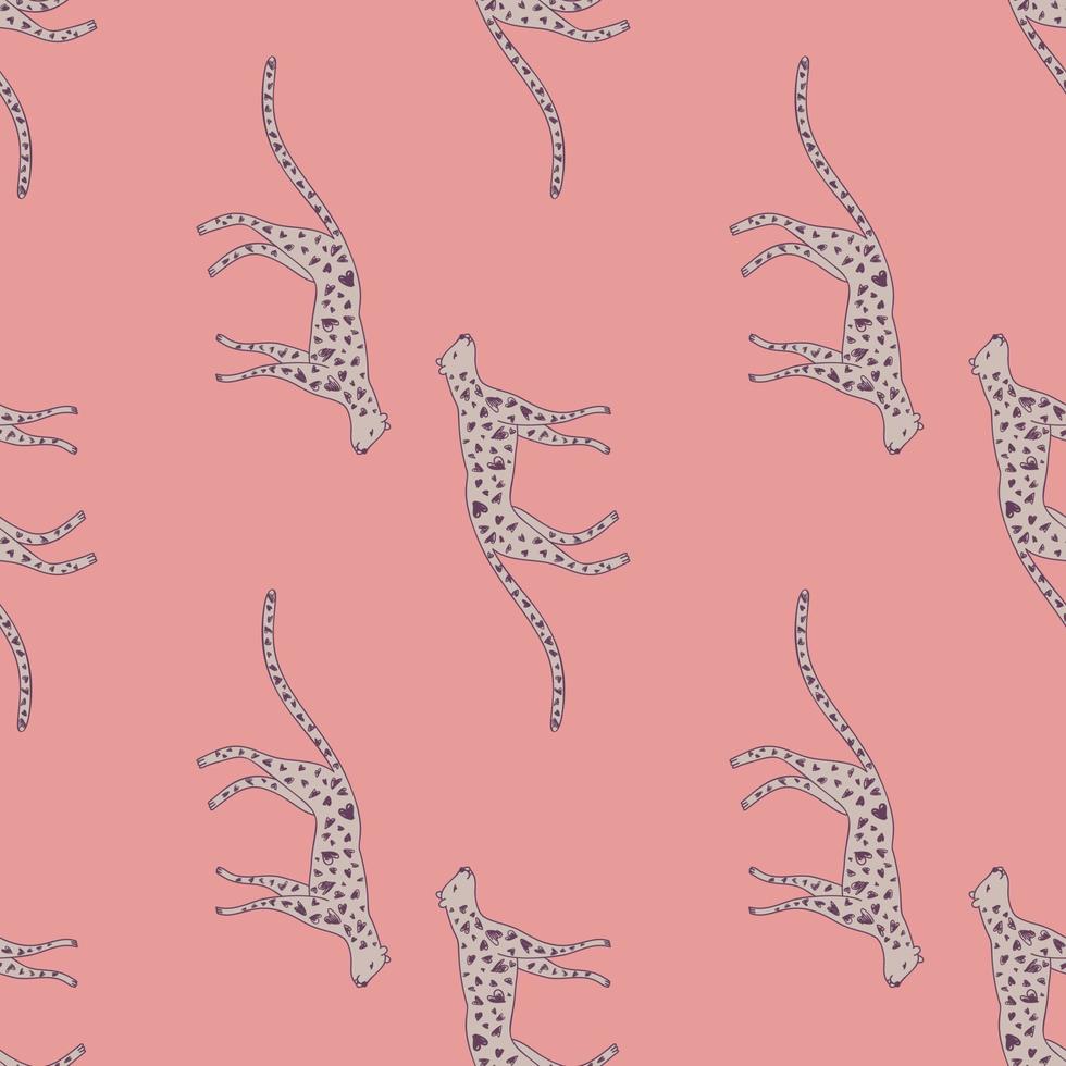 Hand drawn cute leopard seamless pattern. Doodle cheetah endless wallpaper. vector