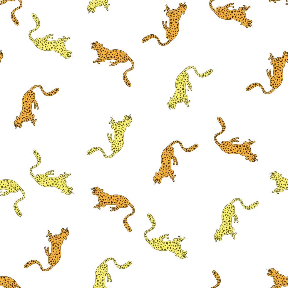 Decorative seamless pattern with doodle cute leopard. Hand drawn cheetah endless wallpaper. vector