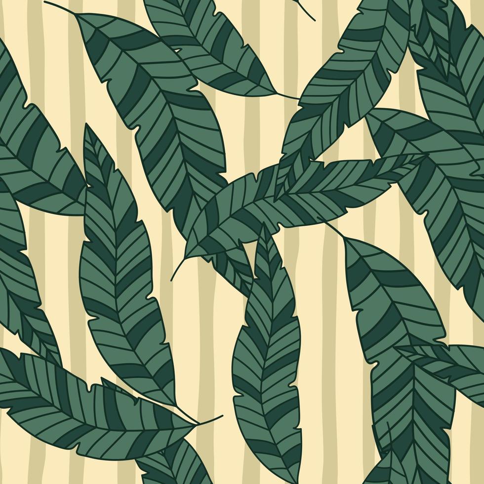 Simple tropical palm leaves seamless pattern. Linear exotic botanical texture. vector