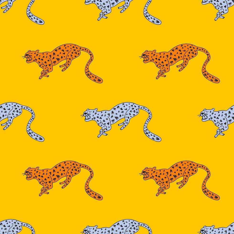 patrón decorativo sin costuras con garabato lindo leopardo. Fondo de pantalla sin fin de guepardo dibujado a mano. vector