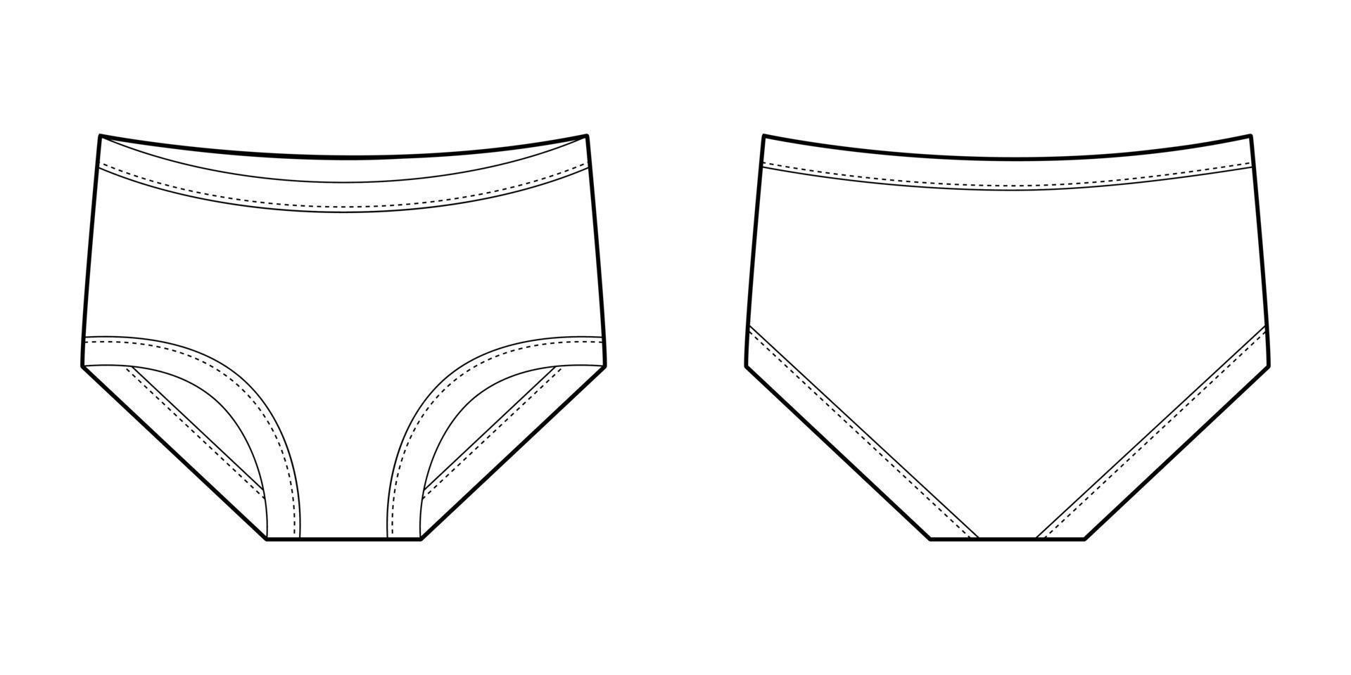 Girls knickers technical sketch. Children's underpants. Casual panties isolated template vector