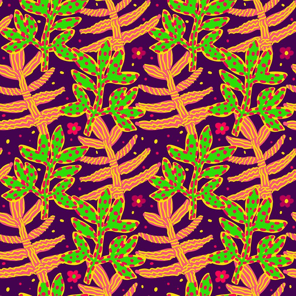 hojas extrañas de patrones sin fisuras. estilo de arte ingenuo. papel tapiz floral abstracto. vector