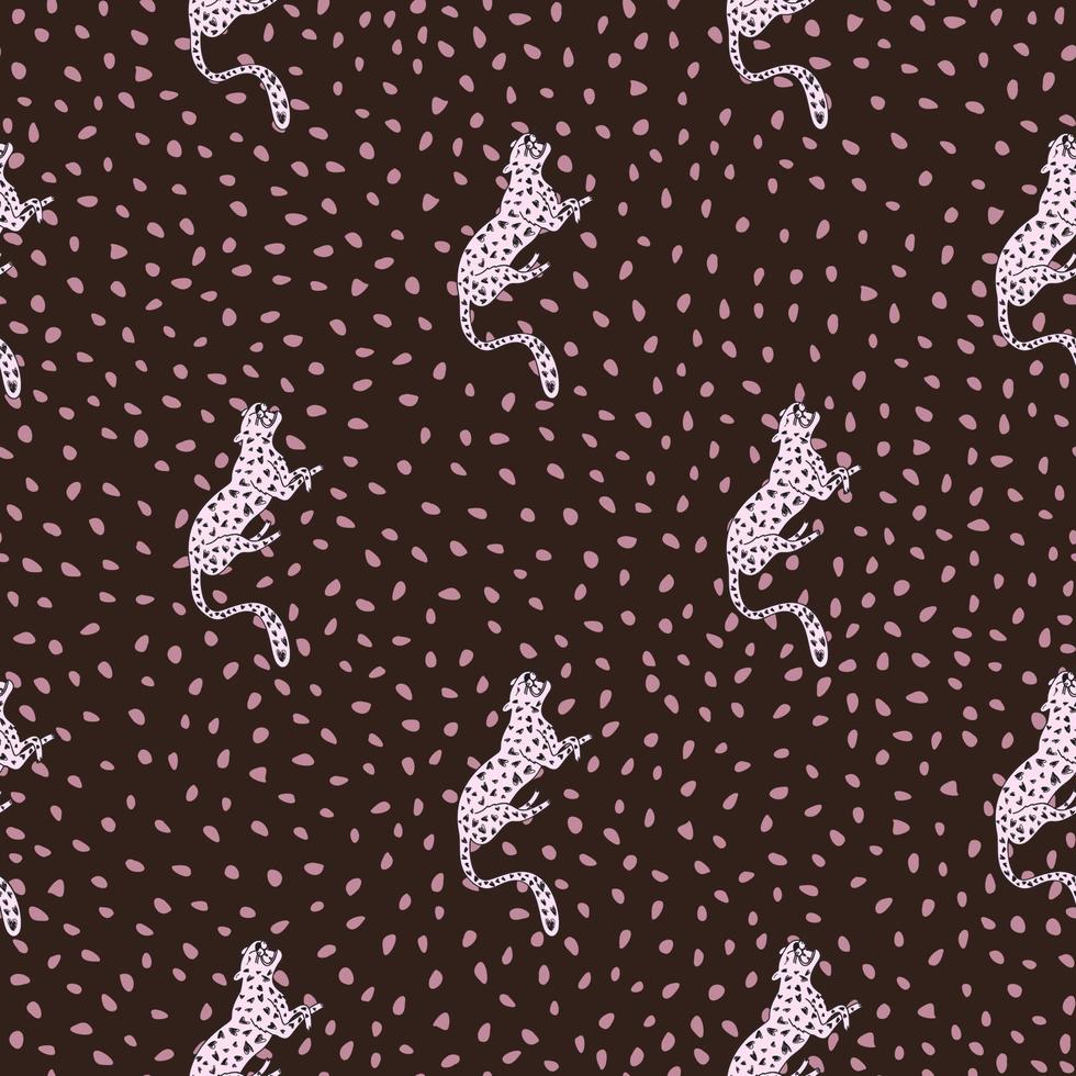 Decorative seamless pattern with doodle cute leopard. Hand drawn cheetah endless wallpaper. vector
