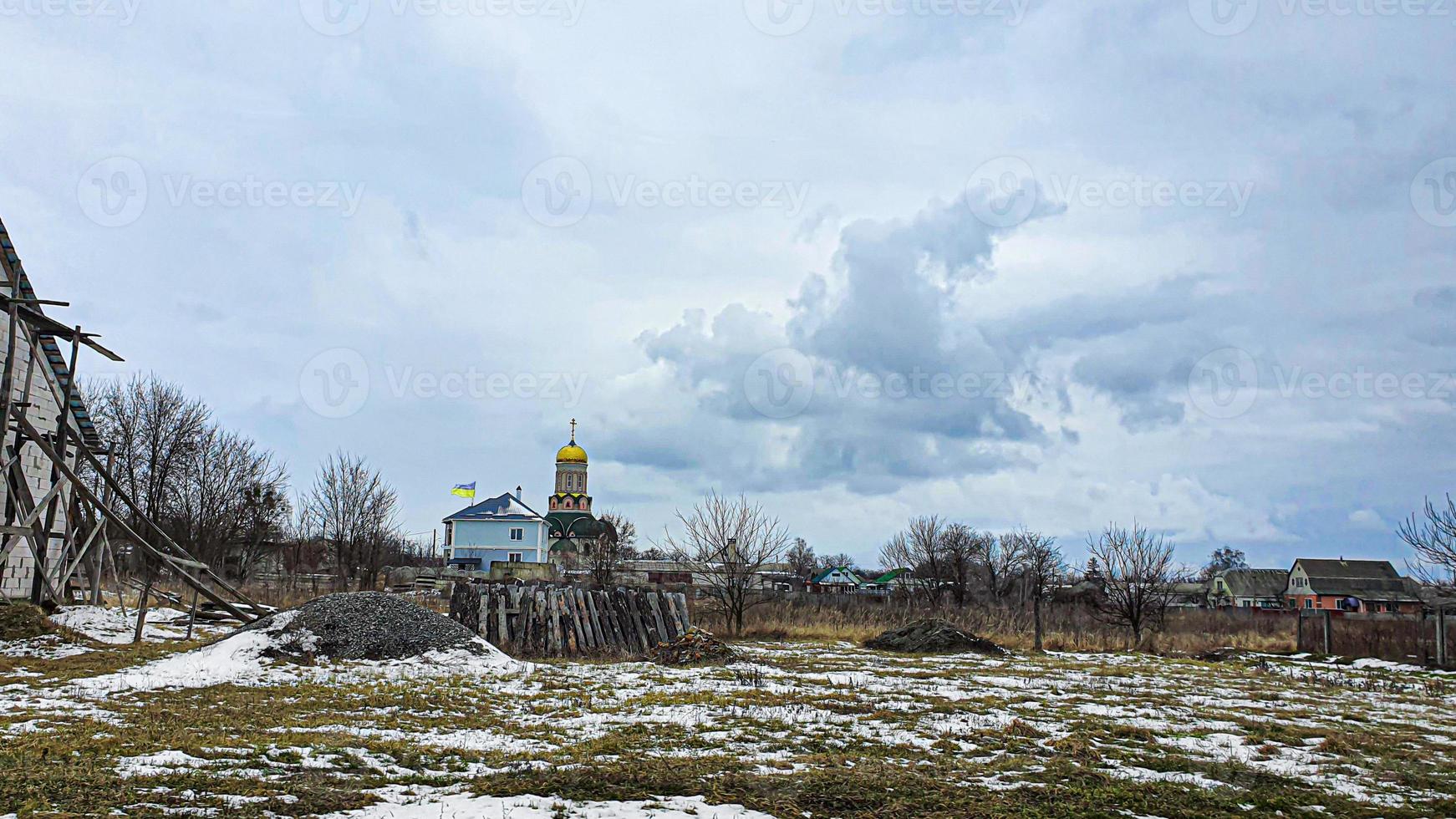 Blue sky with clouds. Road, exit from the occupied territories. War in Ukraine. Escape from the aggressor. photo