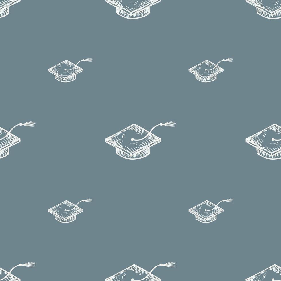 Graduate hats engraved seamless pattern. Vintage element education in hand drawn style. vector