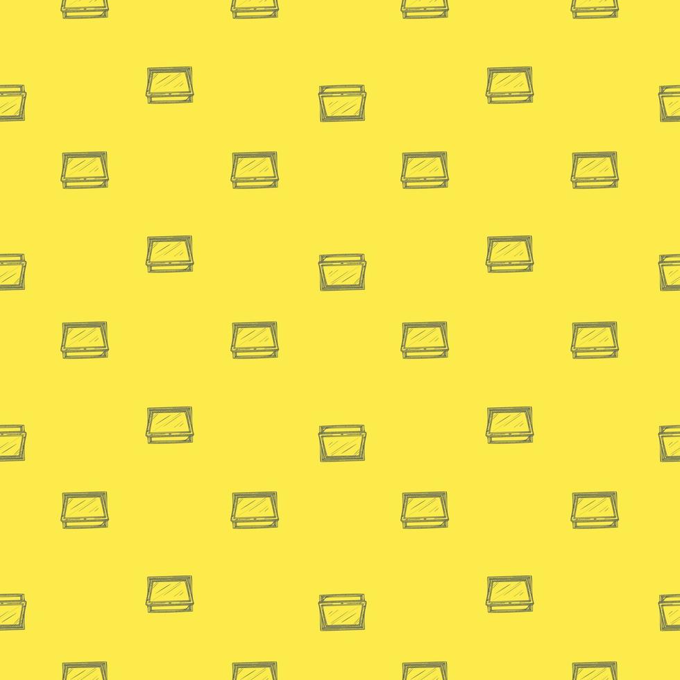 Opened window lean forward seamless pattern. Retro element inside wall in hand drawn style. vector