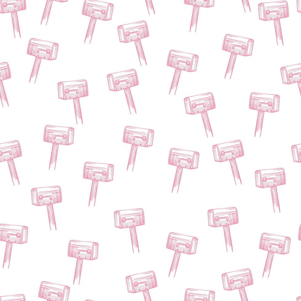 Mailbox engraved seamless pattern. Vintage letterbox in hand drawn style. vector