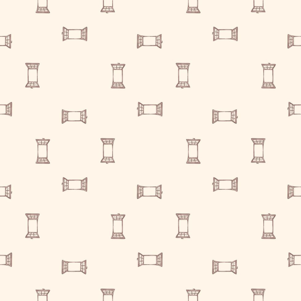 Windows engraved seamless pattern. Retro frame glass window hand drawn style. vector