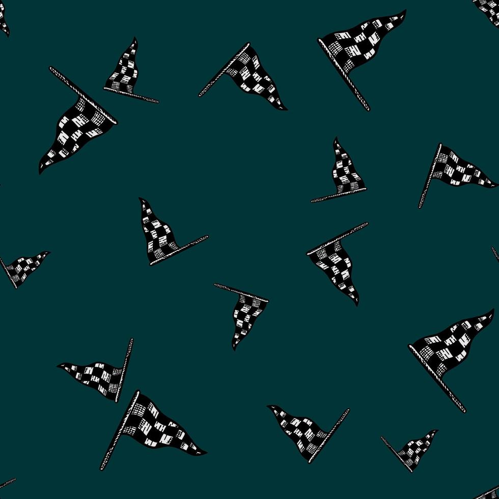 Race flag sketched seamless pattern. Vintage sport elements for drive hand drawn style. vector
