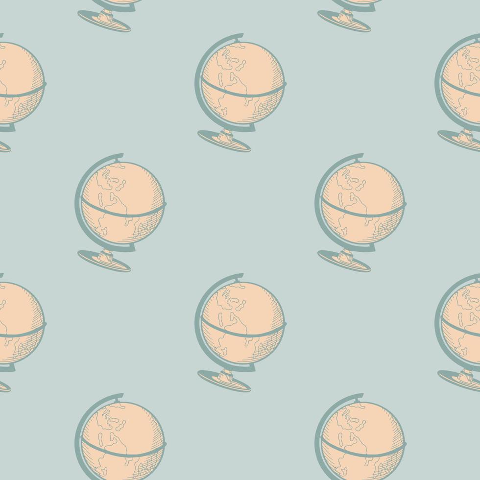 The globe engraved seamless pattern. Vintage world map in hand drawn style. vector