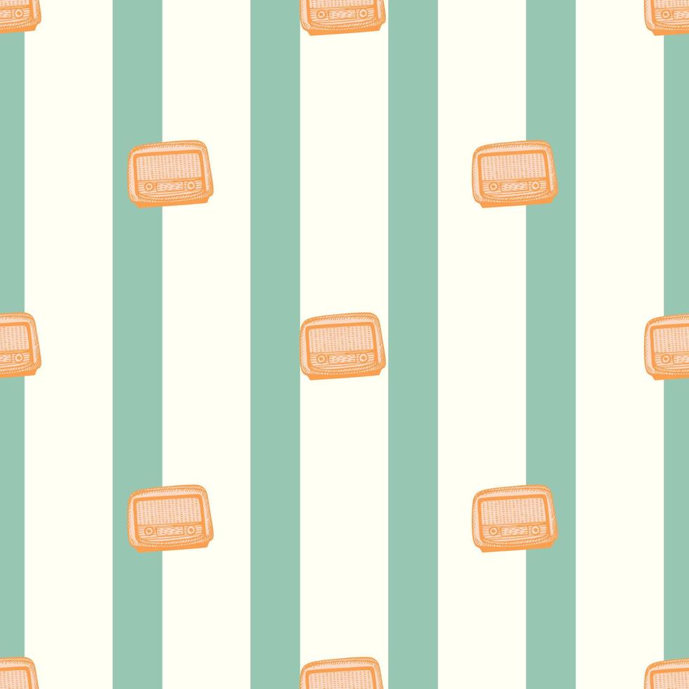 Retro radio engraved seamless pattern. Vintage media equipment in hand drawn style. vector