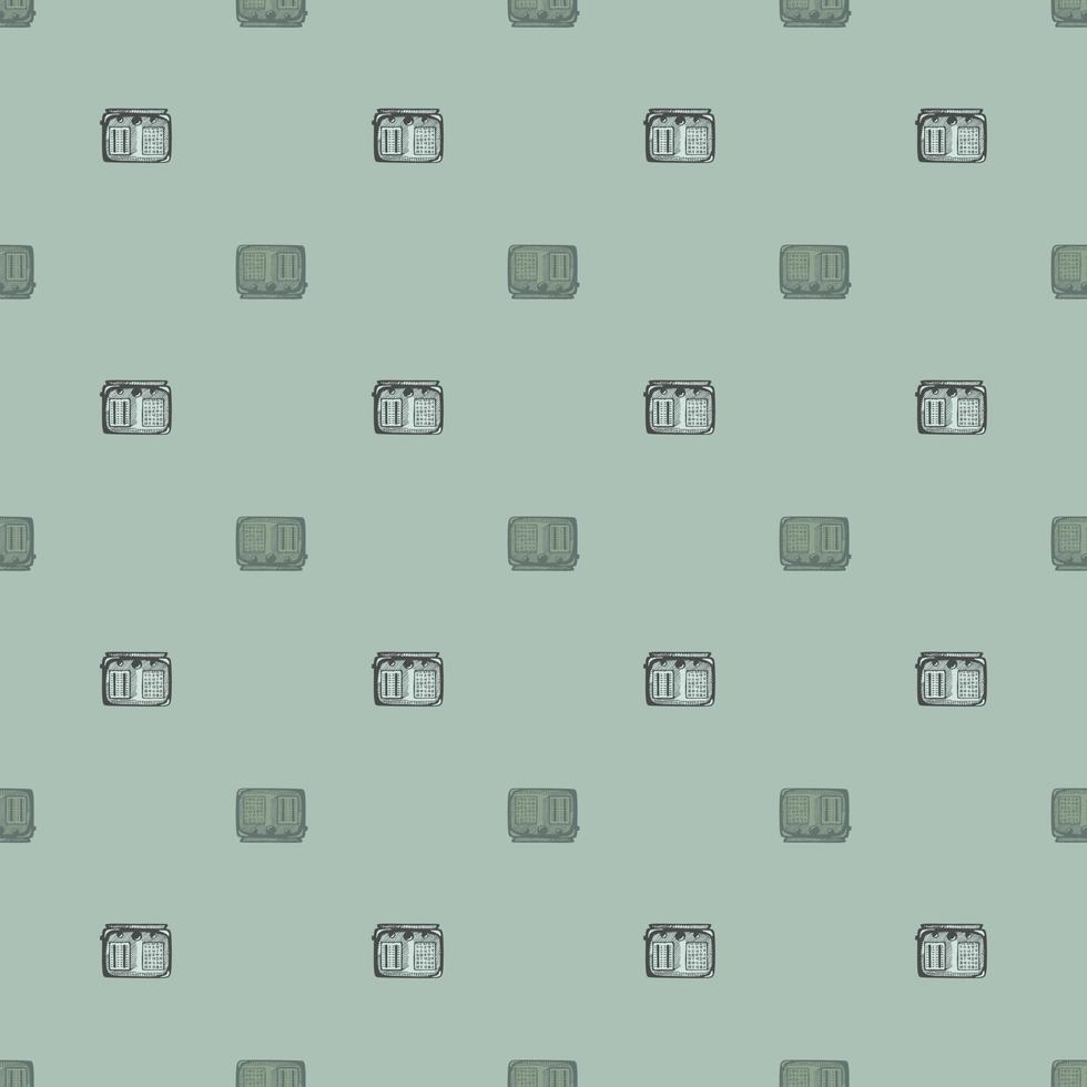 Retro radio engraved seamless pattern. Vintage media equipment in hand drawn style. vector