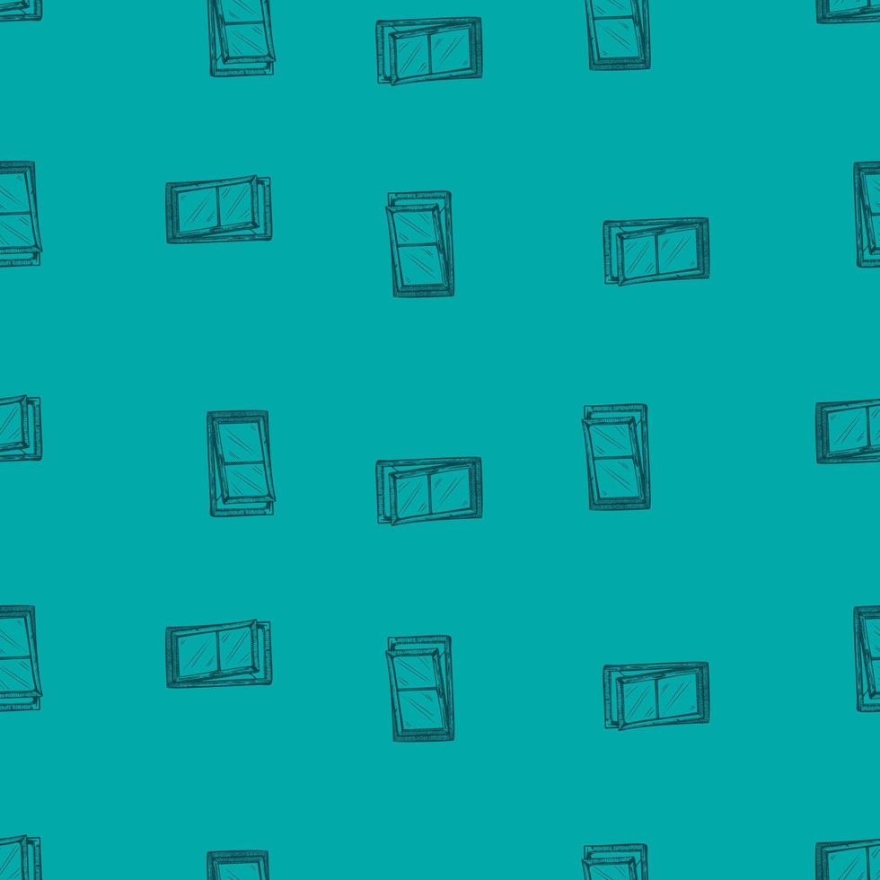 Windows lean forward engraved seamless pattern. Retro frame glass window hand drawn style. vector