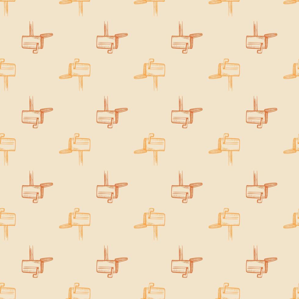 Mailbox engraved seamless pattern. Vintage letterbox in hand drawn style. vector