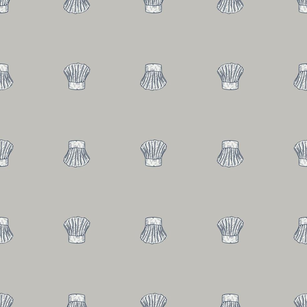 Chef hat engraved seamless pattern. Kitchen traditional element for cook in hand drawn style. vector