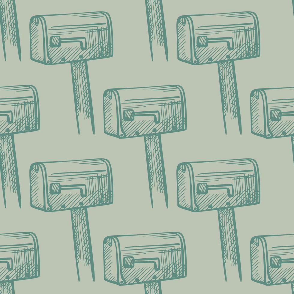 Mailbox engraved seamless pattern. Vintage letterbox in hand drawn style. vector