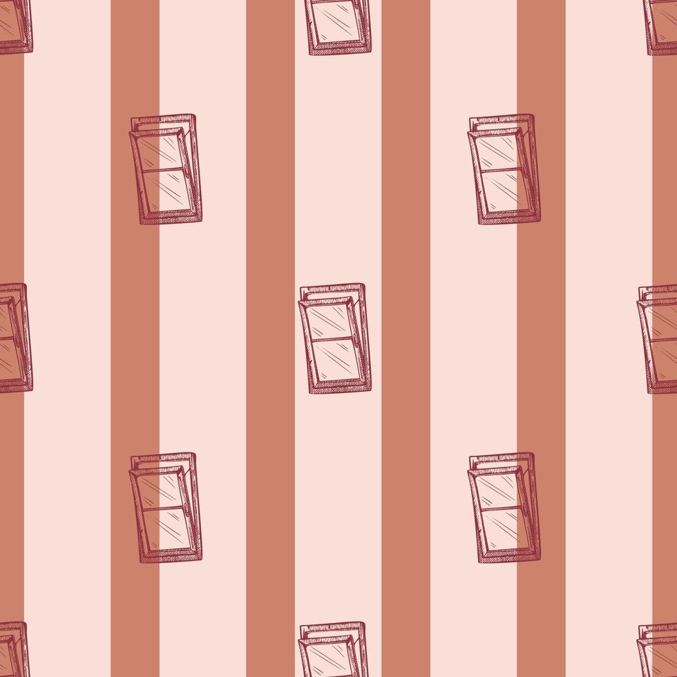 Windows lean forward engraved seamless pattern. Retro frame glass window hand drawn style. vector