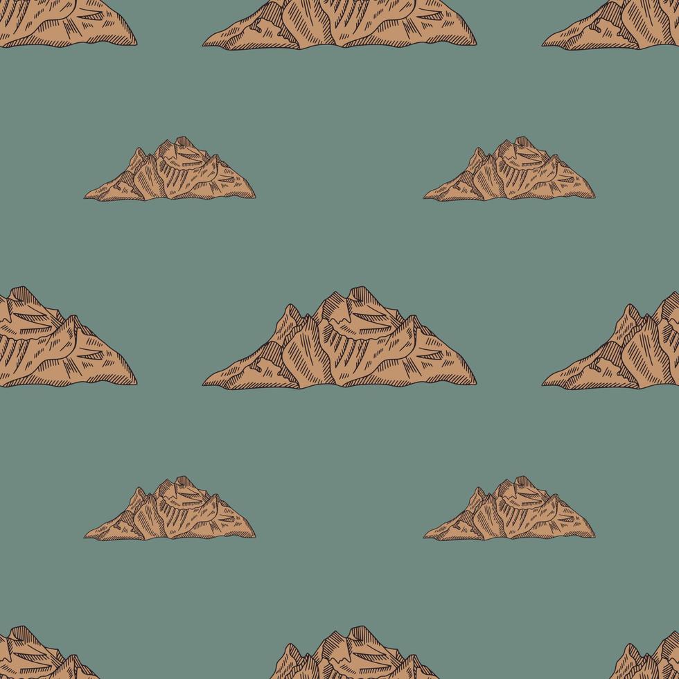 pico de la montaña grabado de patrones sin fisuras. paisaje de roca de fondo vintage en estilo dibujado a mano. vector