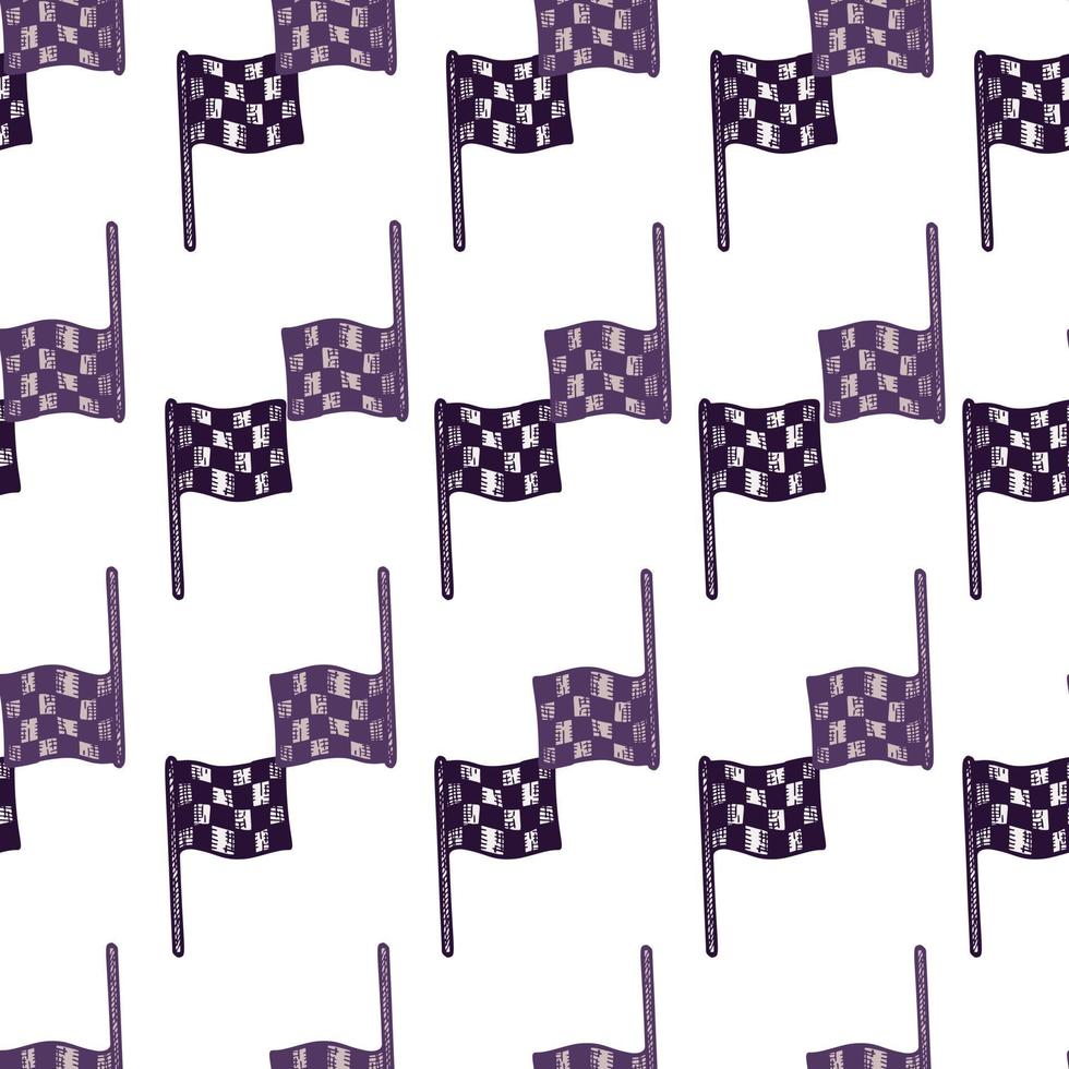 Race flag engraved seamless pattern. Vintage sport elements for drive in hand drawn style. vector