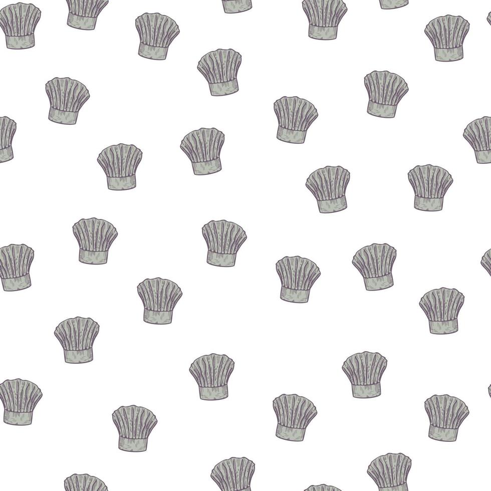 Chef hat engraved seamless pattern. Kitchen traditional element for cook in hand drawn style. vector