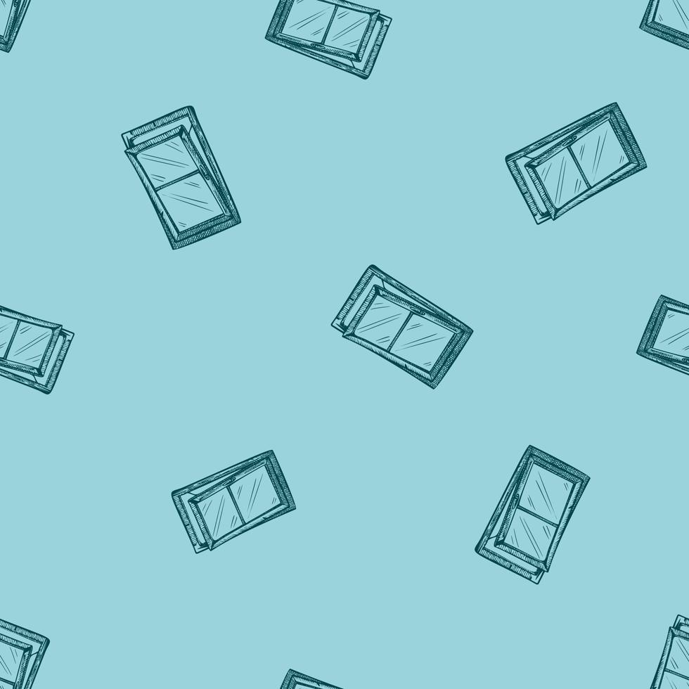 Windows lean forward engraved seamless pattern. Retro frame glass window hand drawn style. vector