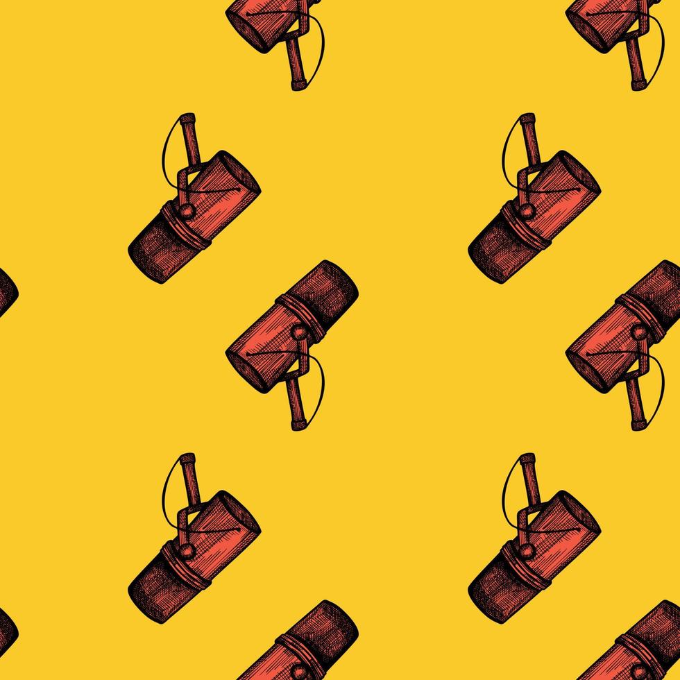 Microphone engraved seamless pattern. Music equipment for studio in hand drawn style. vector