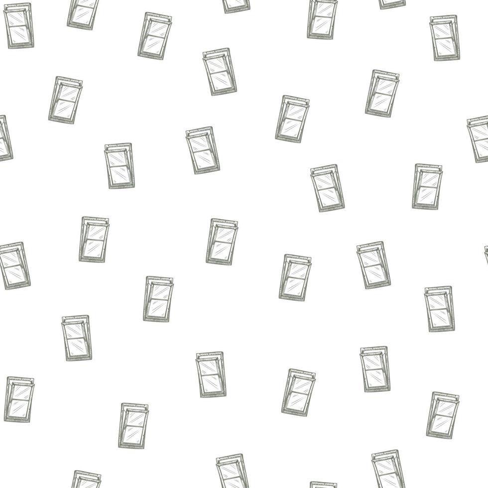Windows lean forward engraved seamless pattern. Retro frame glass window hand drawn style. vector