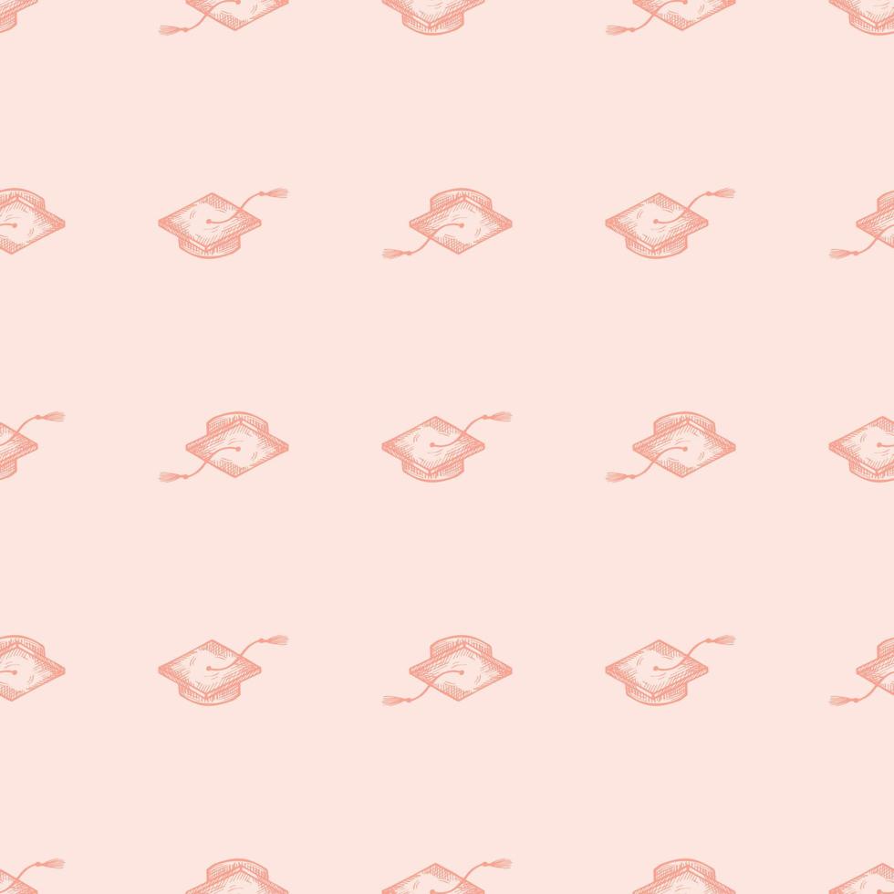 Graduate hats engraved seamless pattern. Vintage element education in hand drawn style. vector