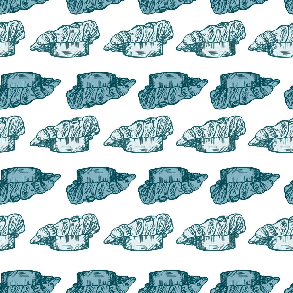 High chef hat engraved seamless pattern. Kitchen traditional element for cook in hand drawn style. vector