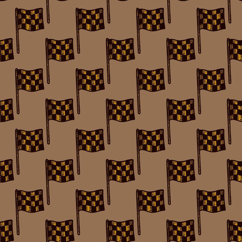 Race flag engraved seamless pattern. Vintage sport elements for drive in hand drawn style. vector