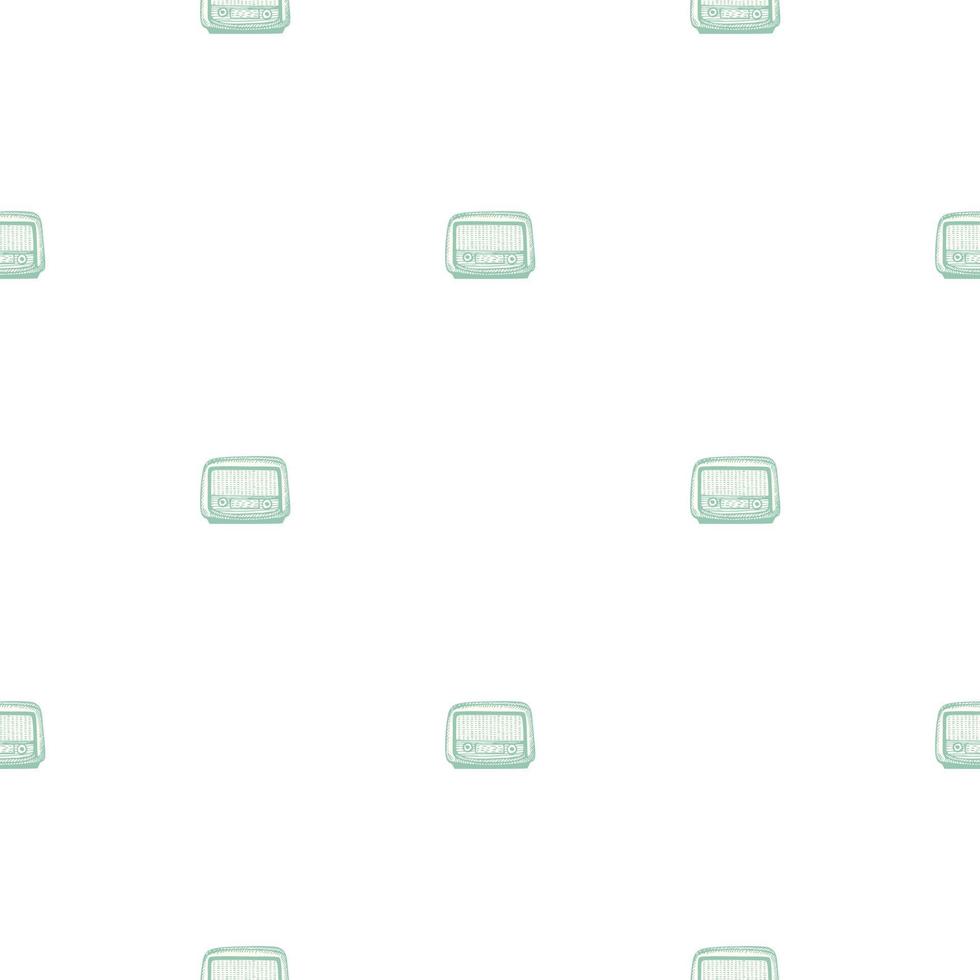 Retro radio engraved seamless pattern. Vintage media equipment in hand drawn style. vector