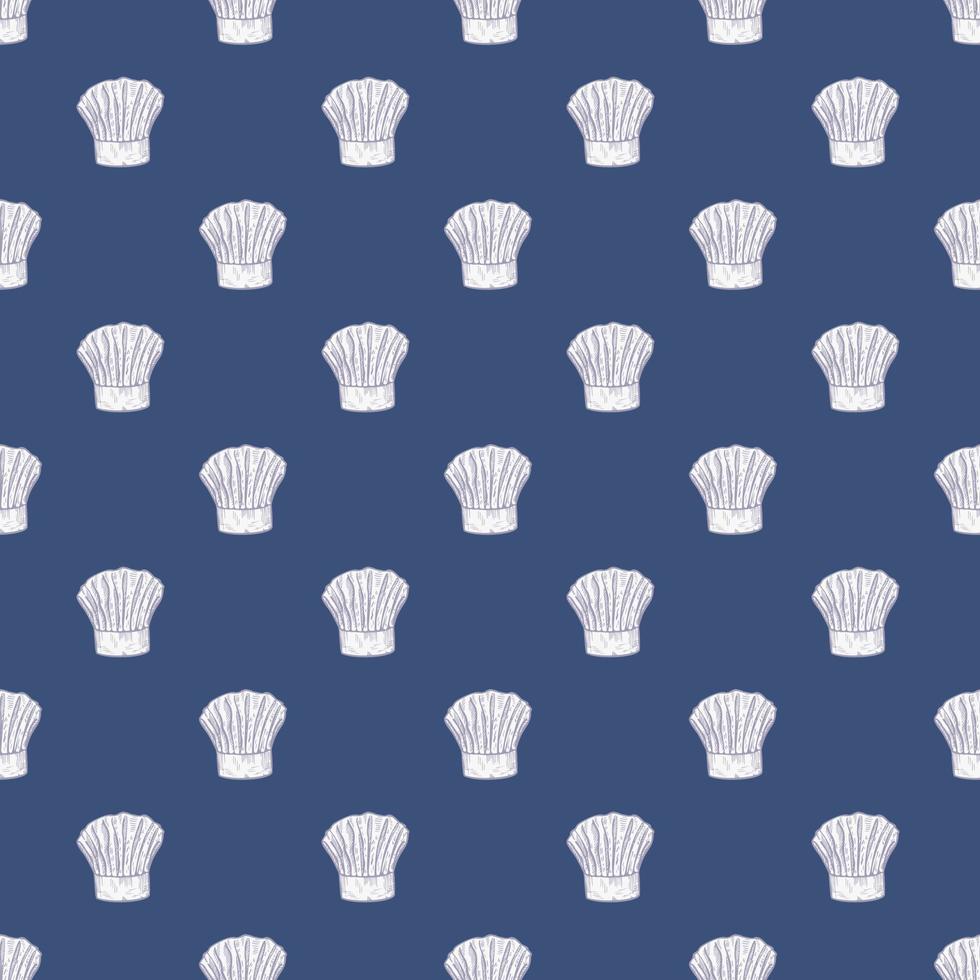 Chef hat engraved seamless pattern. Kitchen traditional element for cook in hand drawn style. vector