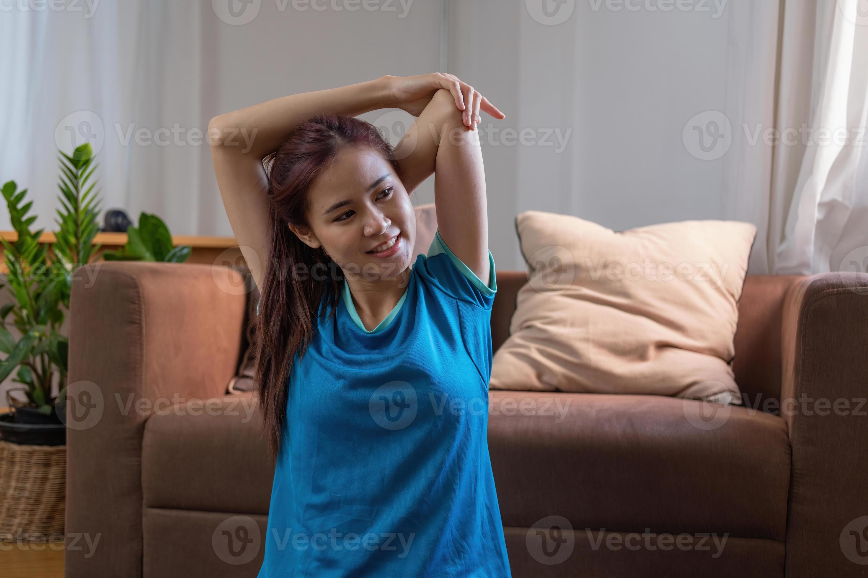 Relieve stress, relax muscles, practice breathing, exercise, meditation. Woman practicing yoga