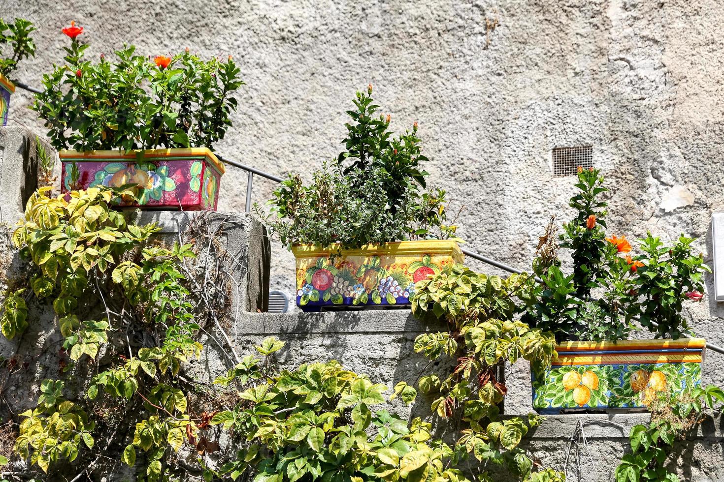 Flowers in Positano streets, Naples, Italy photo