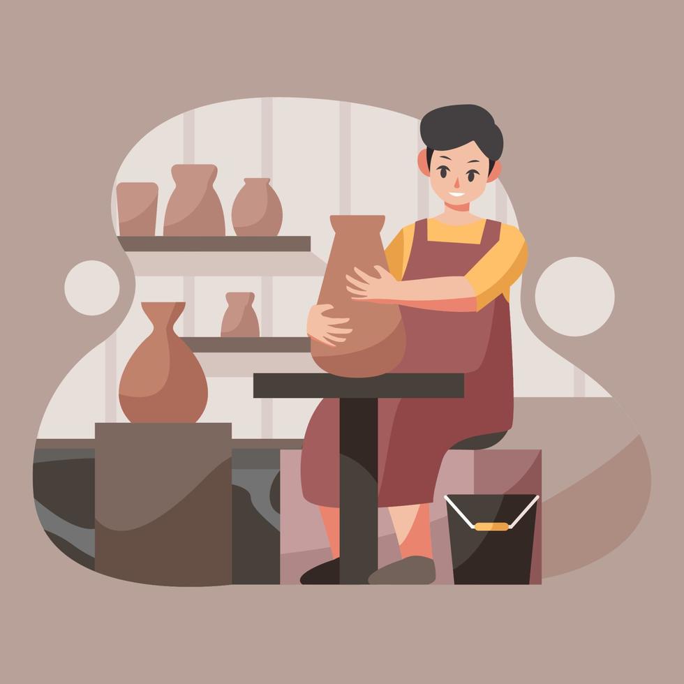 Professional Potter Making the Jug with the Potter's Wheel vector