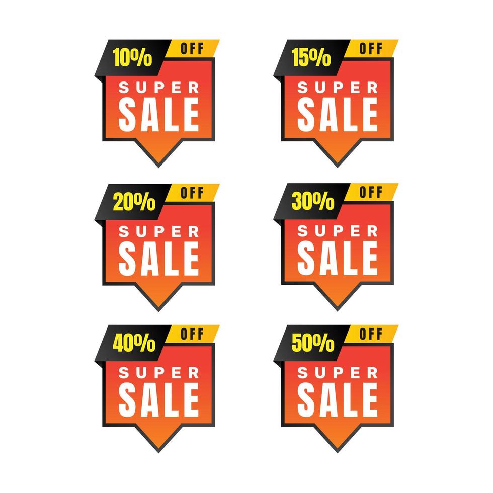 Super sale different percent discount sticker discount price tag set up to 10 percent off vector