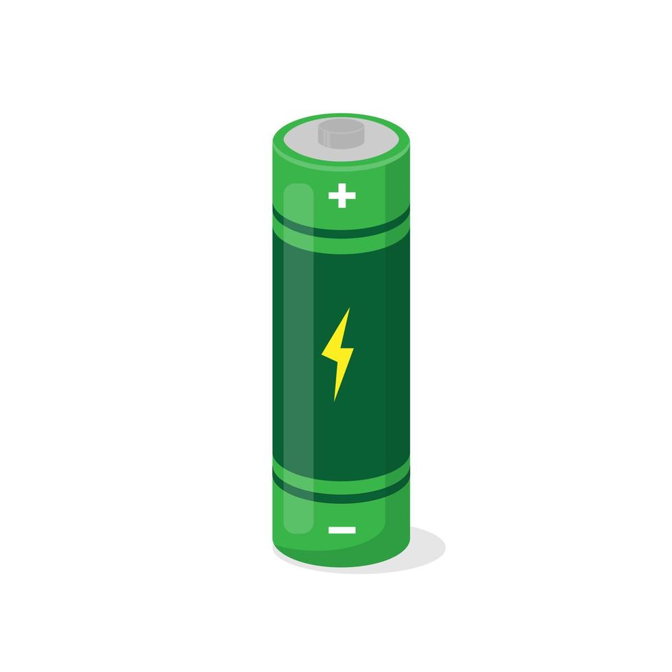 Green battery cartoon vector illustration isolated object.