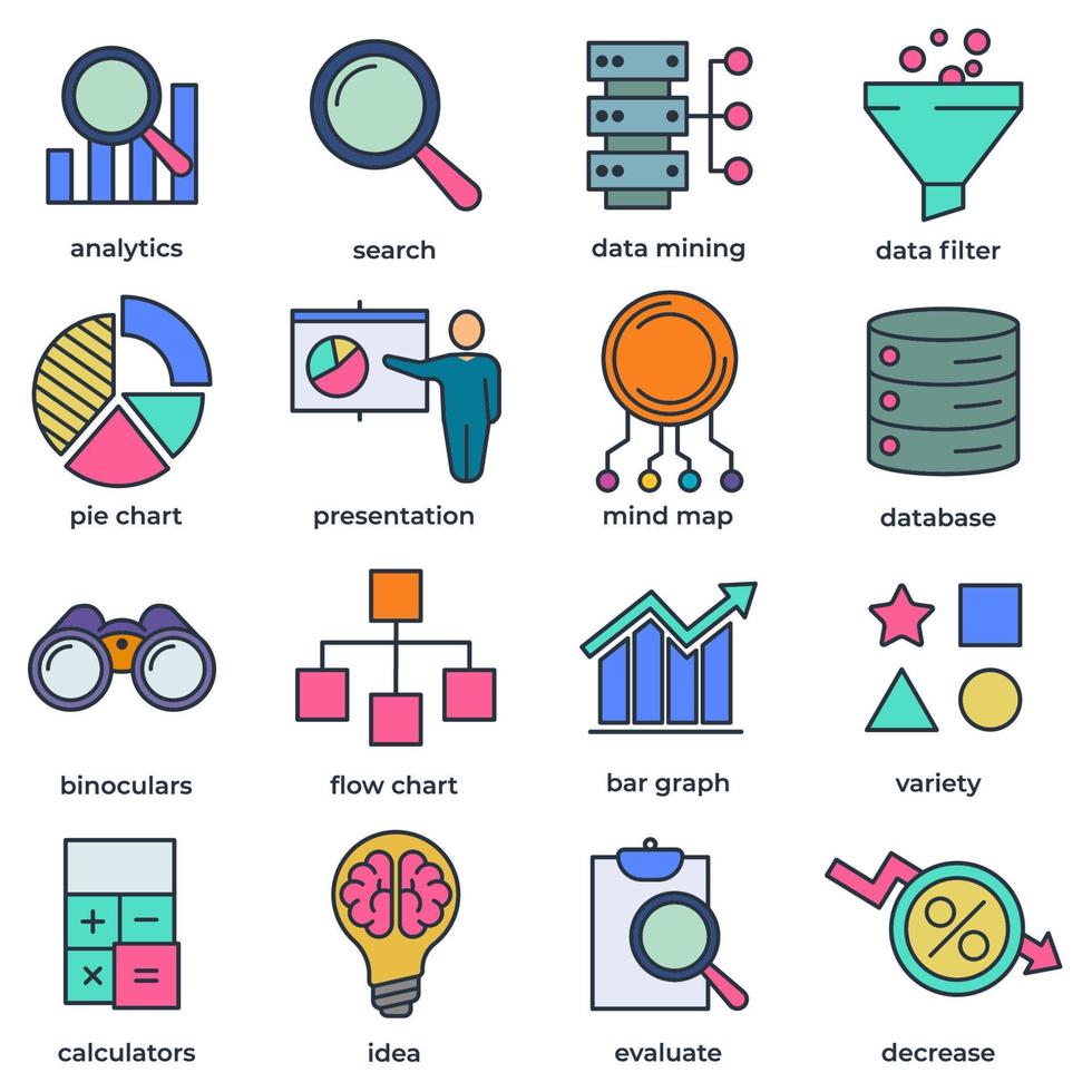 Set of Data analysis icon logo vector illustration. Data Analysis pack symbol template for graphic and web design collection