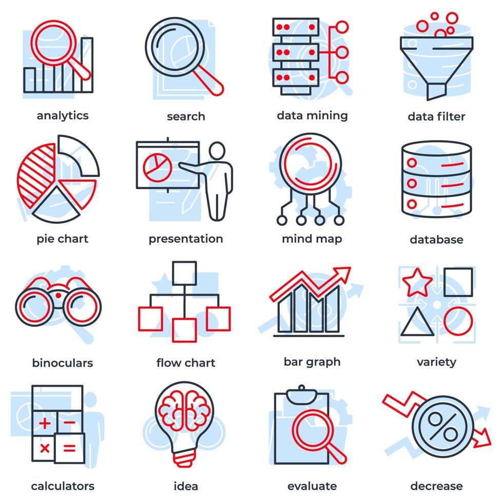 Set of Data analysis icon logo vector illustration. Data Analysis pack symbol template for graphic and web design collection