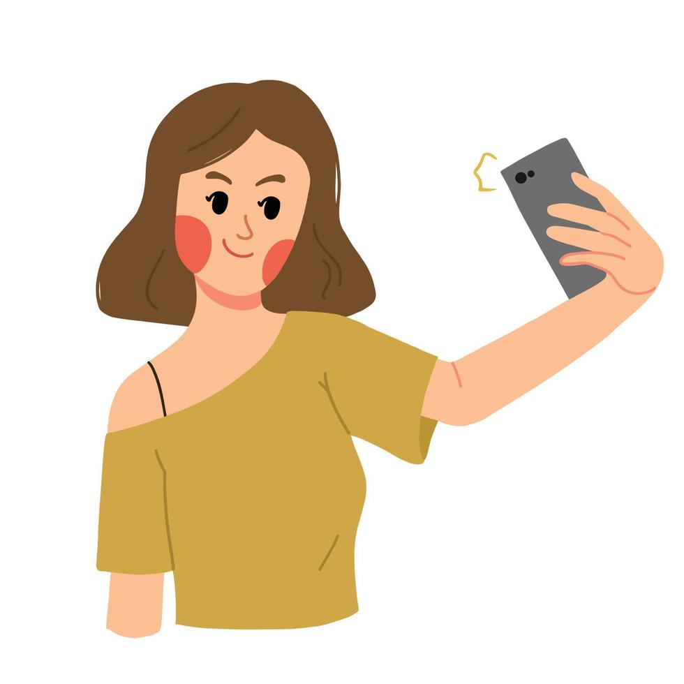 a portrait of woman selfie with smartphone illustration vector
