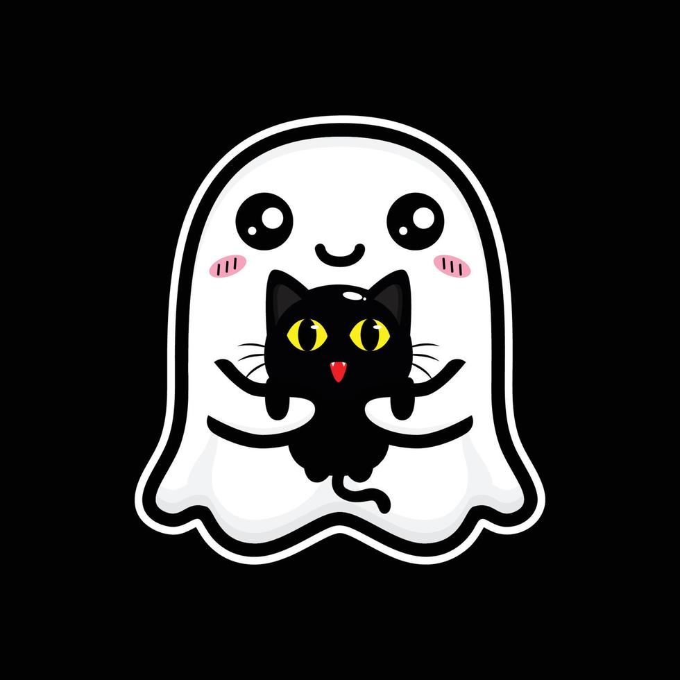 cute ghost hugging black cat vector