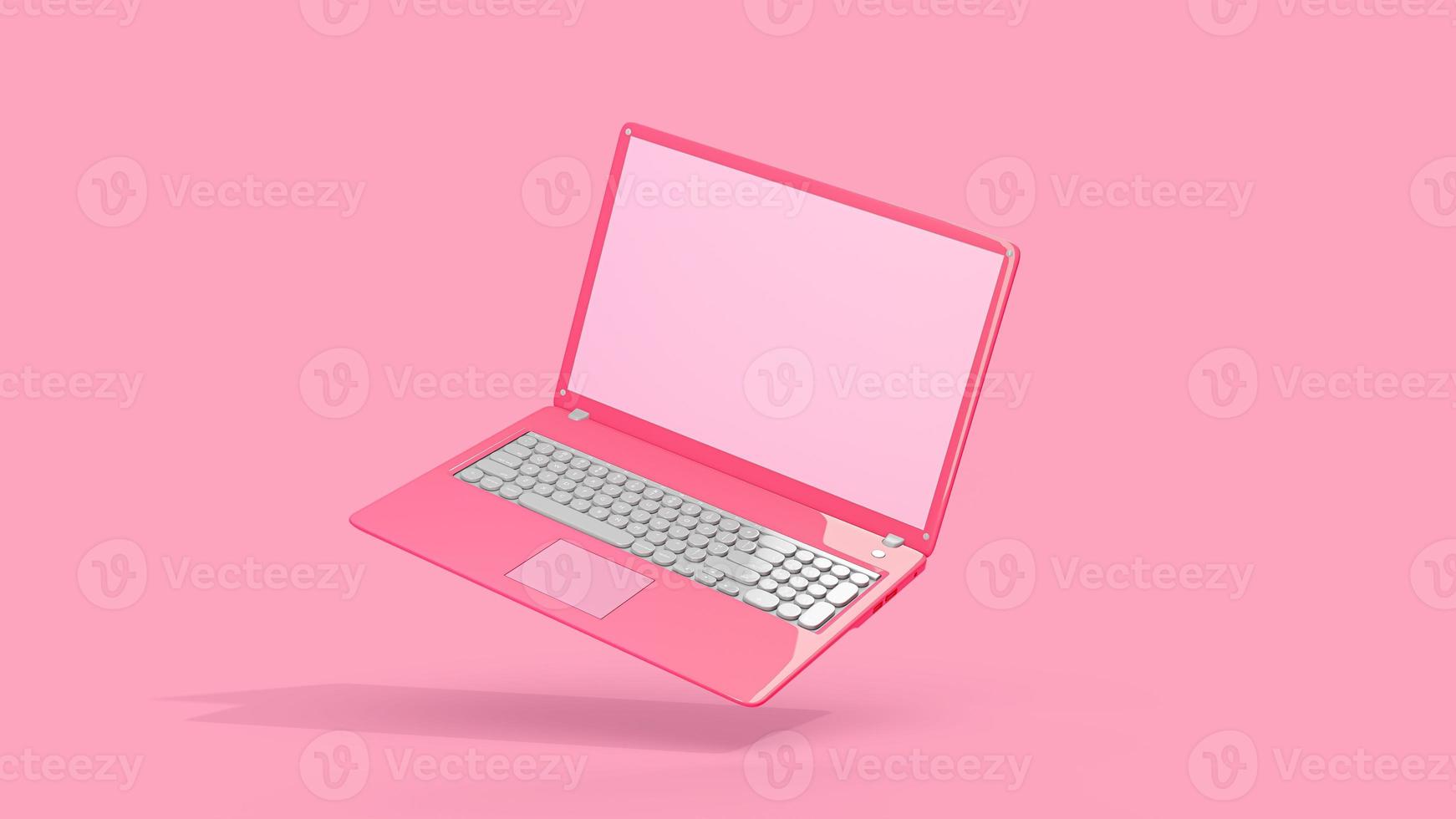 Pink laptop empty display side view. Isolated Mock-up computer. photo