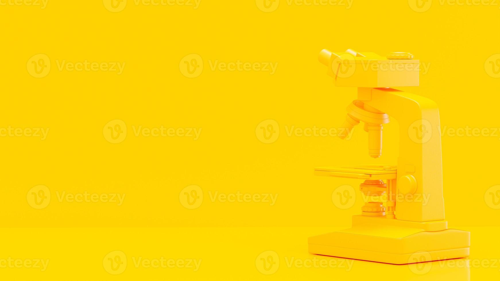 Yellow microscope in yellow lab. Space for banner and logo. Minimal and laboratory background concept. photo
